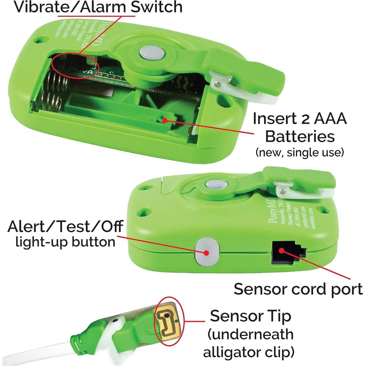 3 Green Bedwetting Enuresis Alarm with Loud Sound and Strong Vibration for Boys or Girls, Proven Solution for Bedwetters… - My Store