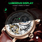 IK COLOURING Bestn Mens Luxury Skeleton Automatic Mechanical Wrist Watches Leather Moon Phrase Luminous Hands Self-Wind Watch