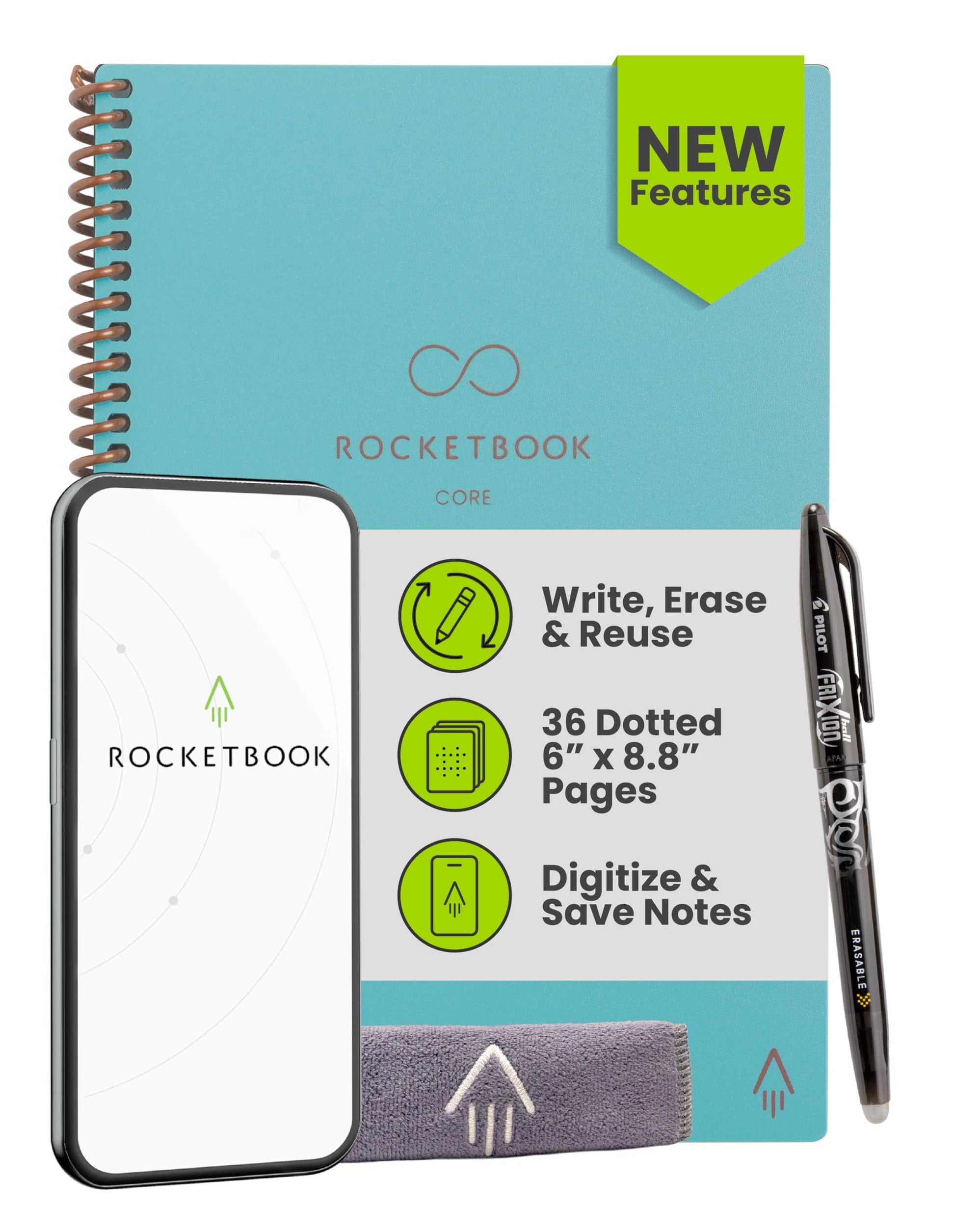 Buy now Rocketbook Core Reusable Spiral Notebook, Letter Size 8.5x11, Black - Dotted Pages, App-Connected, Erasable, Durable Cover, Ideal for School, Work, and Creative Projects Premium Executive Teal at indiglob india