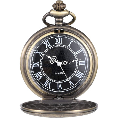 Men's Quartz Pocket Watch with Black Dial and Chain