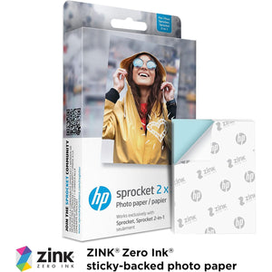 HP Sprocket 2x3" Premium Zink Sticky Back Photo Paper (50 Sheets) Compatible with HP Sprocket Photo Printers