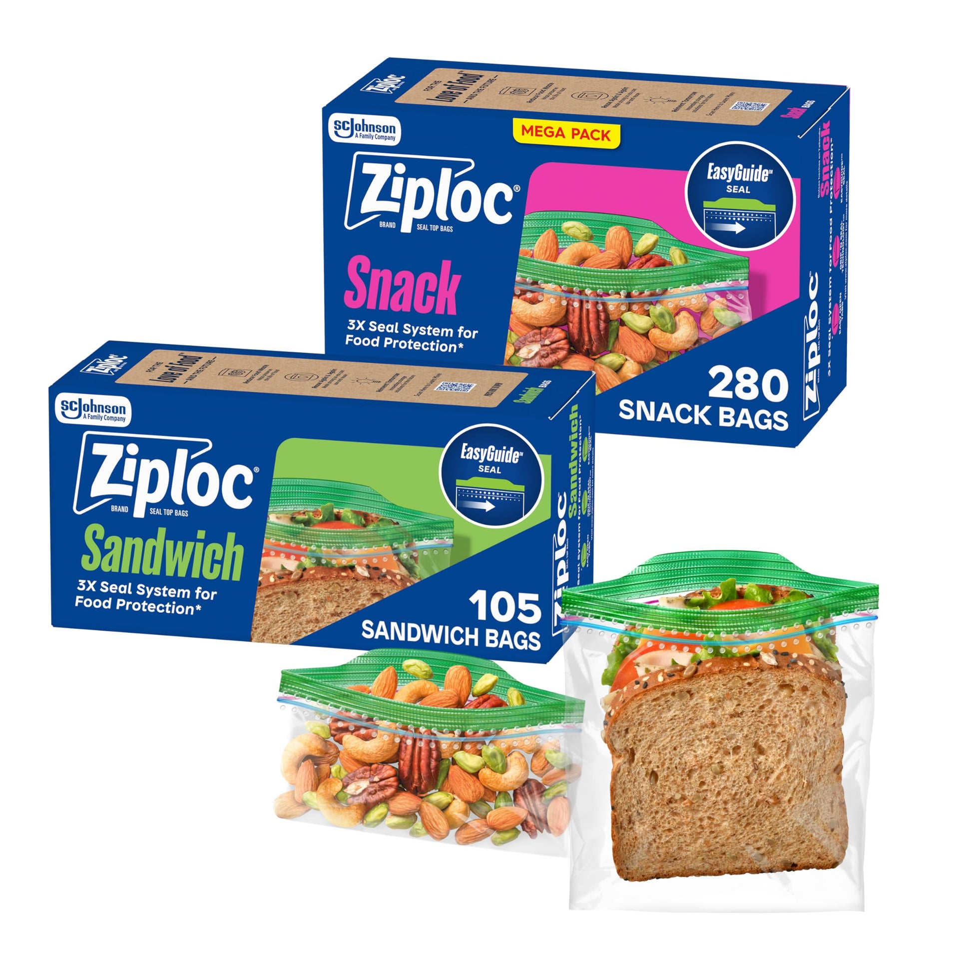 Buy now Ziploc Sandwich and Snack Bags with EasyGuide Texture, Plastic Storage Bags with Grip 'n Seal Technology, 270 Bags Total at indiglob india