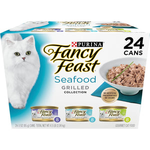 Purina Fancy Feast Grilled Wet Cat Food Seafood Collection in Wet Cat Food Variety Pack - (Pack of 24) 3 oz. Cans
