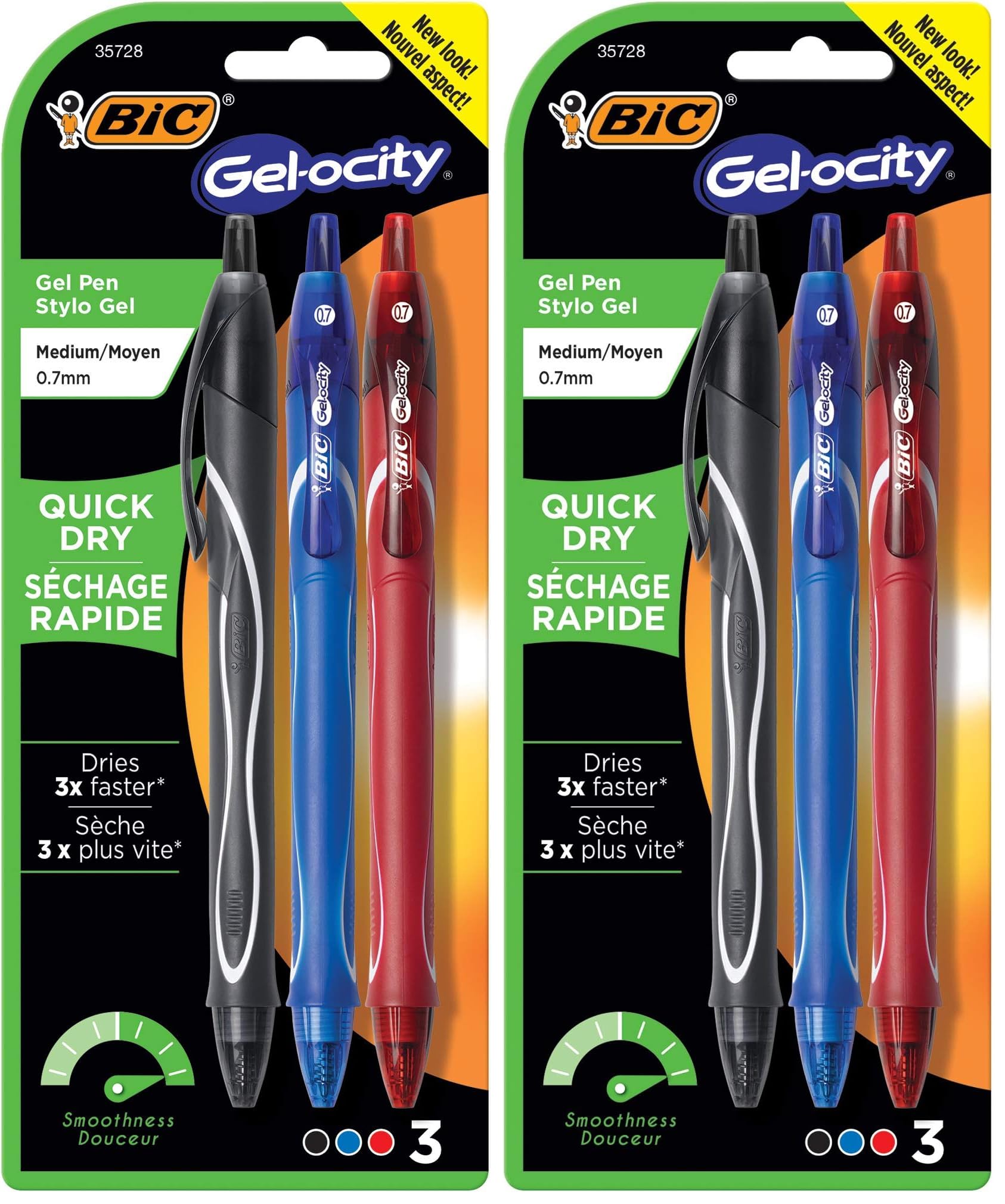 Buy now BIC Gelocity Quick Dry Blue Gel Pens, Medium Point (0.7mm), 12-Count Pack, Retractable Gel Pens With Comfortable Full Grip 3 Count (Pack of 2) Assorted at indiglob india