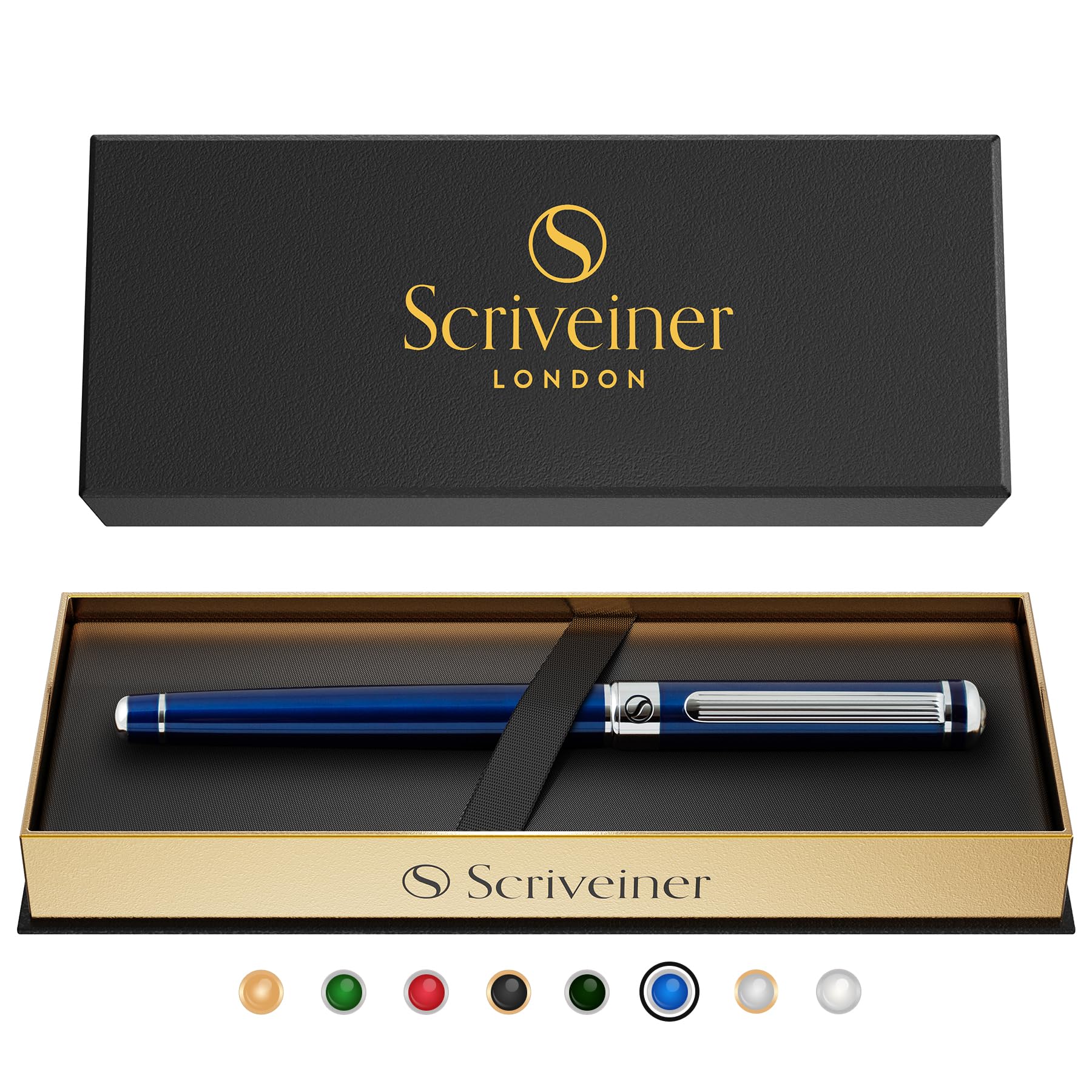 Buy now Scriveiner Black Lacquer Rollerball Pen - Stunning Luxury Pen, Real Gold Plating, Schmidt Ink Refill, Best Roller Ball Gift Set for Men & Women, Professional, Executive Office, Nice Pens at indiglob india