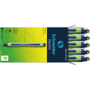 Schneider Xpress Premium Fineliner, 0.8 mm Porous Point, Light Green Barrel, Blue Ink, Box of 10 Pens (190003)