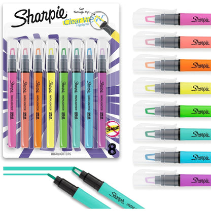 Sharpie Clear View Highlighter Sticks, Chisel Tip, Assorted Fluorescent, 8 Count - School, Home, and Office Use, Teacher Supplies