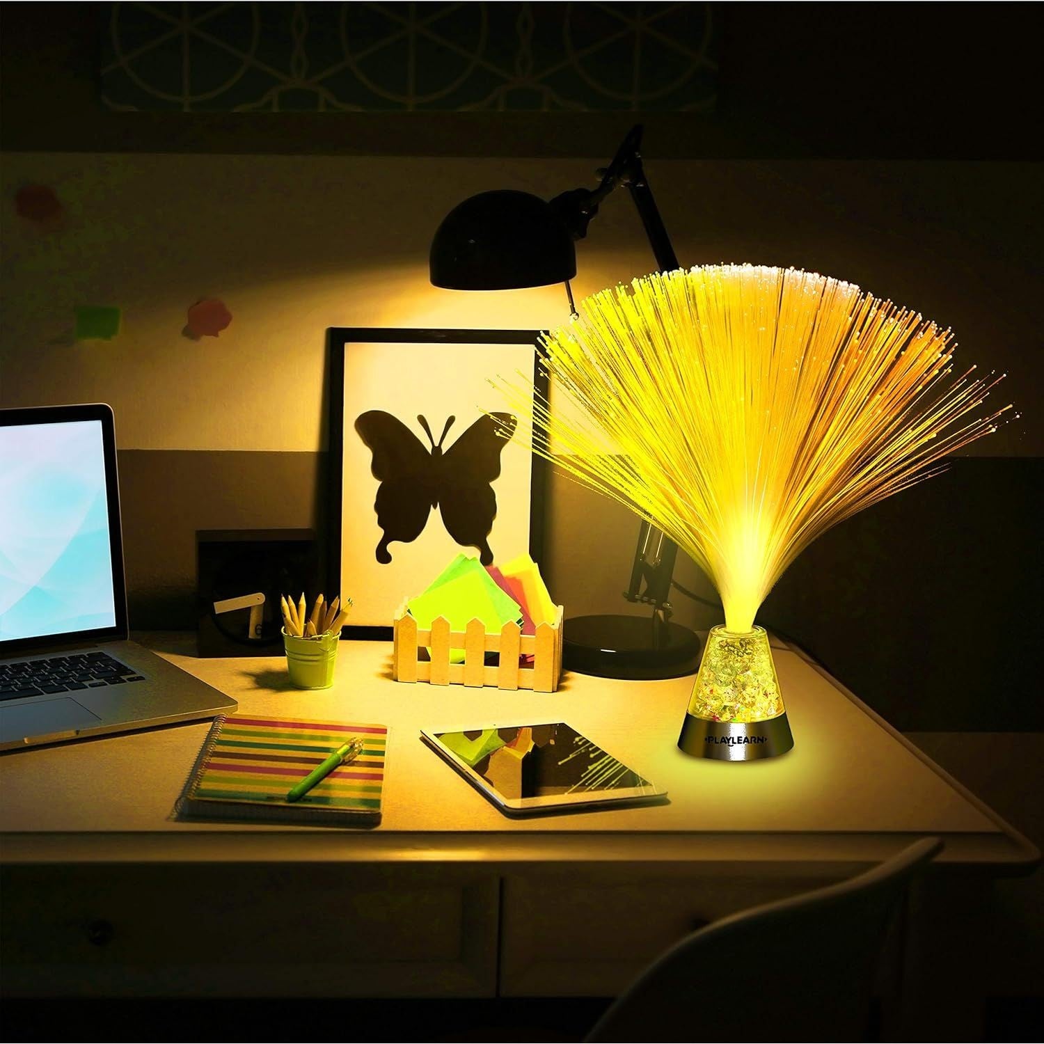 Buy now Playlearn 13” LED Fiber Optic Lamp - USB/Battery Powered – Color Changing Crystal Base – Fiber Optic Light Sensory Lamp at indiglob india