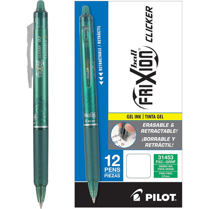 Pilot, FriXion Clicker Erasable Gel Pens, Fine Point 0.7 mm, Pack of 12, Blue