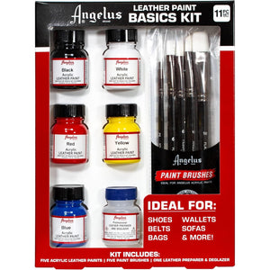 Angelus Leather Paint Basics Kit – Acrylic Leather Paint Set with 5 Colors (1 oz. each), Preparer & Deglazer and Paintbrushes
