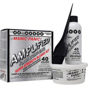 MANIC PANIC Flash Lightning Super Strength Bleach Kit - 40 Volume Developer + Bleach Powder - Hair Lightener for Dark Hair + Lifting up to 7 Levels - Vegan & Cruelty Free