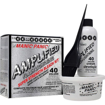 MANIC PANIC Flash Lightning Super Strength Bleach Kit - 40 Volume Developer + Bleach Powder - Hair Lightener for Dark Hair + Lifting up to 7 Levels - Vegan & Cruelty Free