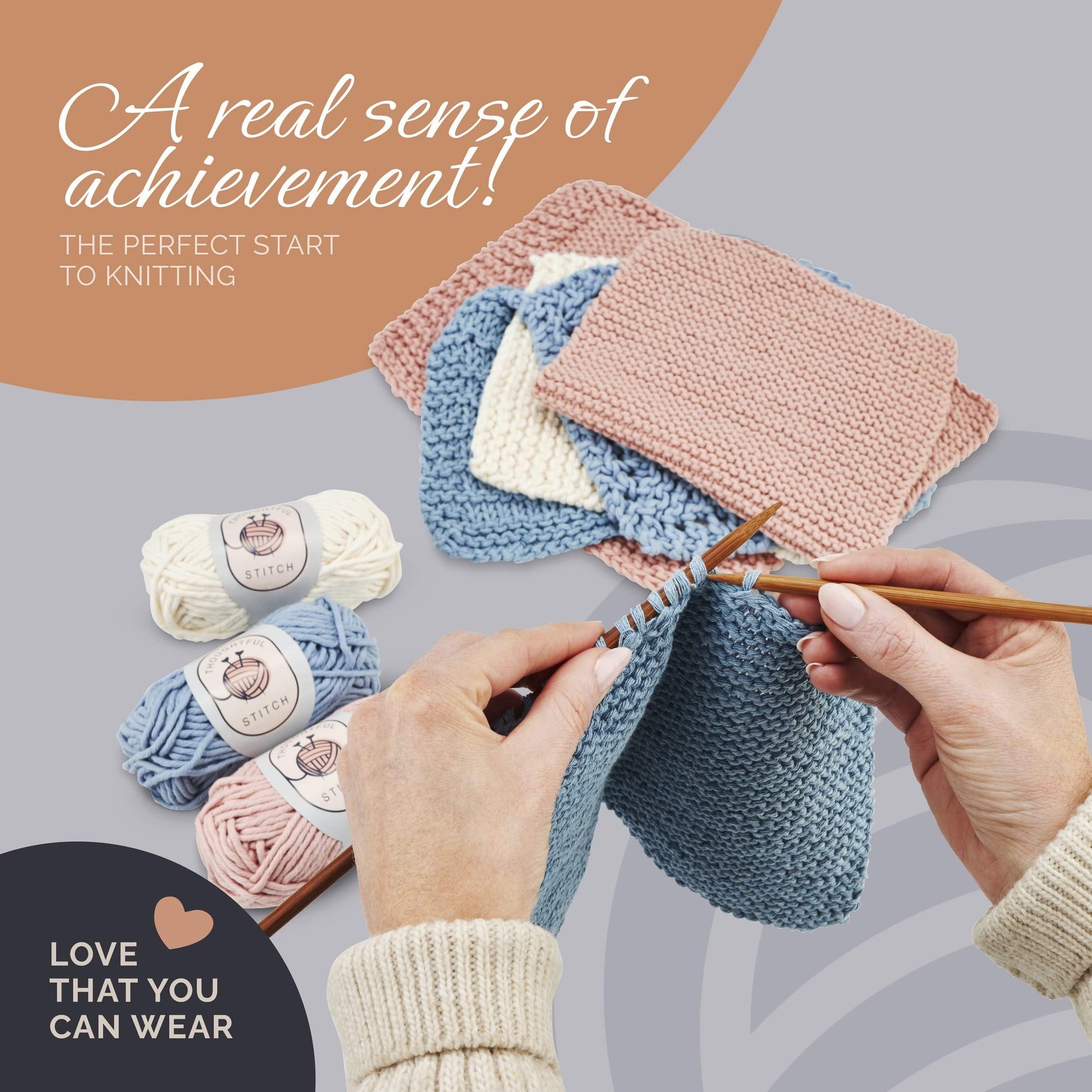 Buy now Thoughtful Stitch Knitting Kit for Beginners Adults & Kid Friendly- Complete Knitting Kit - Learn to Knit Yarn Set with Tutorial Book for Adult Hobbies - 100% Cotton Wool & Bamboo Knitting Needle at indiglob india