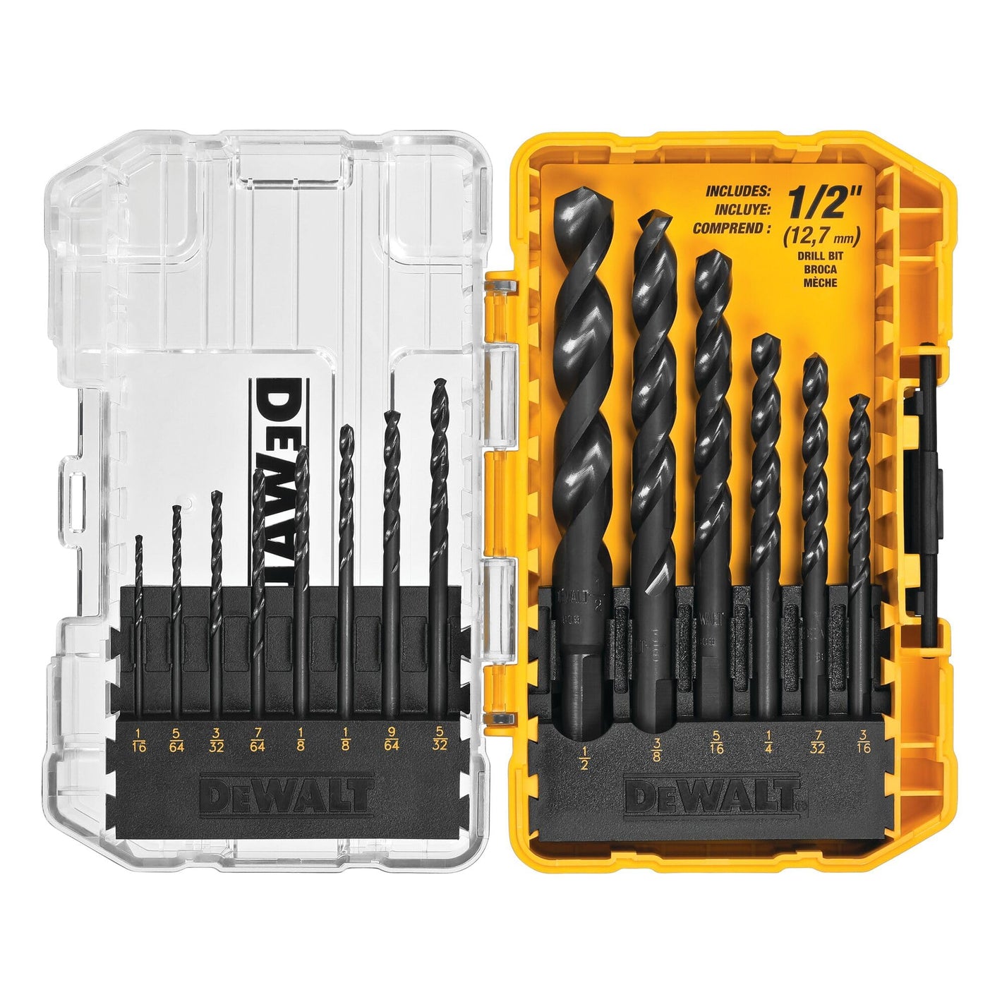 Buy now DEWALT Drill Bit Set, 3-Flats Shank,14-Piece, 135 Degree Split Point, for Plastic, Wood and Metal (DWA1184) 14 piece set (Pack of 1) at indiglob india