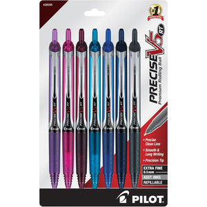 Pilot Precise V5 RT Refillable & Retractable Rolling Ball Pens, Extra Fine Point Pens, 0.5 mm, Assorted, Pack of 7 - Ideal for School, Journaling & Office Writing