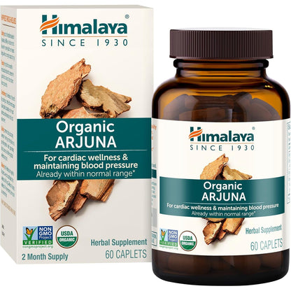 Himalaya Organic Arjuna, 60 Day Supply - Herbal Supplement Supporting Heart Health and Normal Blood Pressure - USDA Organic, Vegan, Non-GMO, Gluten Free, 700 mg, 60 Caplets