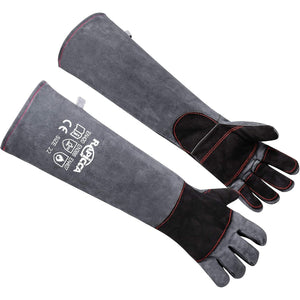 RAPICCA Animal Handling Gloves Bite Proof Reinforced Leather Padding Dog,Cat Scratch,Bird Handling Falconry Gloves Grabbing,Reptile Squirrel Snake Bite 22in Grey-Black