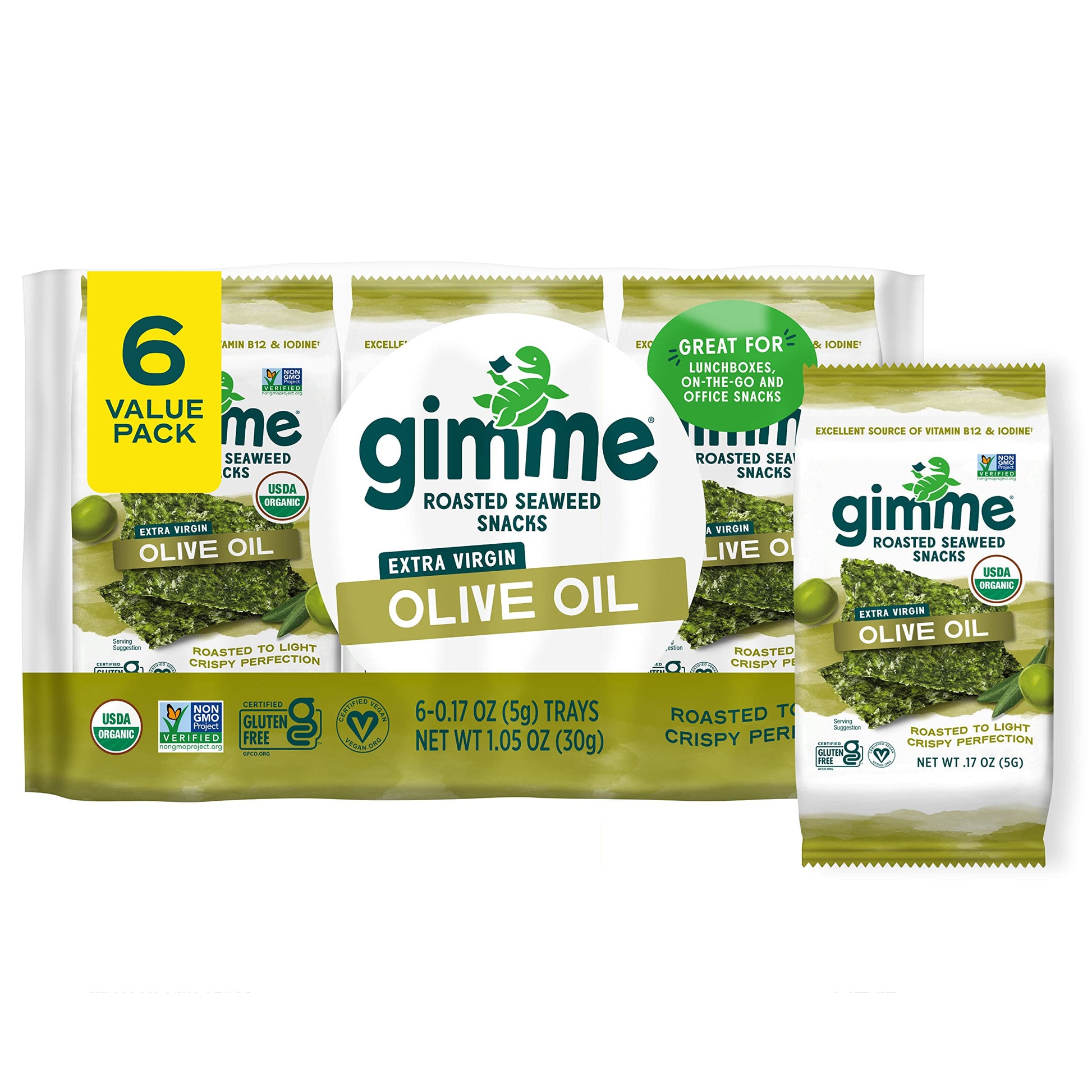 Buy now Gimme Seaweed Organic Premium Roasted Seaweed Snacks, Sea Salt, 6 Count, Keto, Vegan, Gluten-Free, Great Source of Omega3s and Iodine, Healthy On-The-Go Snack for Kids and Adults at indiglob india