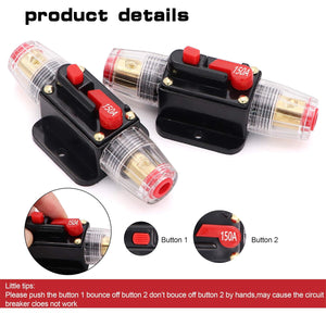 2 pcs 150A Audio Inline Circuit Breaker Reset Fuse 12V-24V DC, PowMr Reset Fuse Holder 40 amp with Manual Reset for Car Audio, Stereo Switch and Solar Inverter System