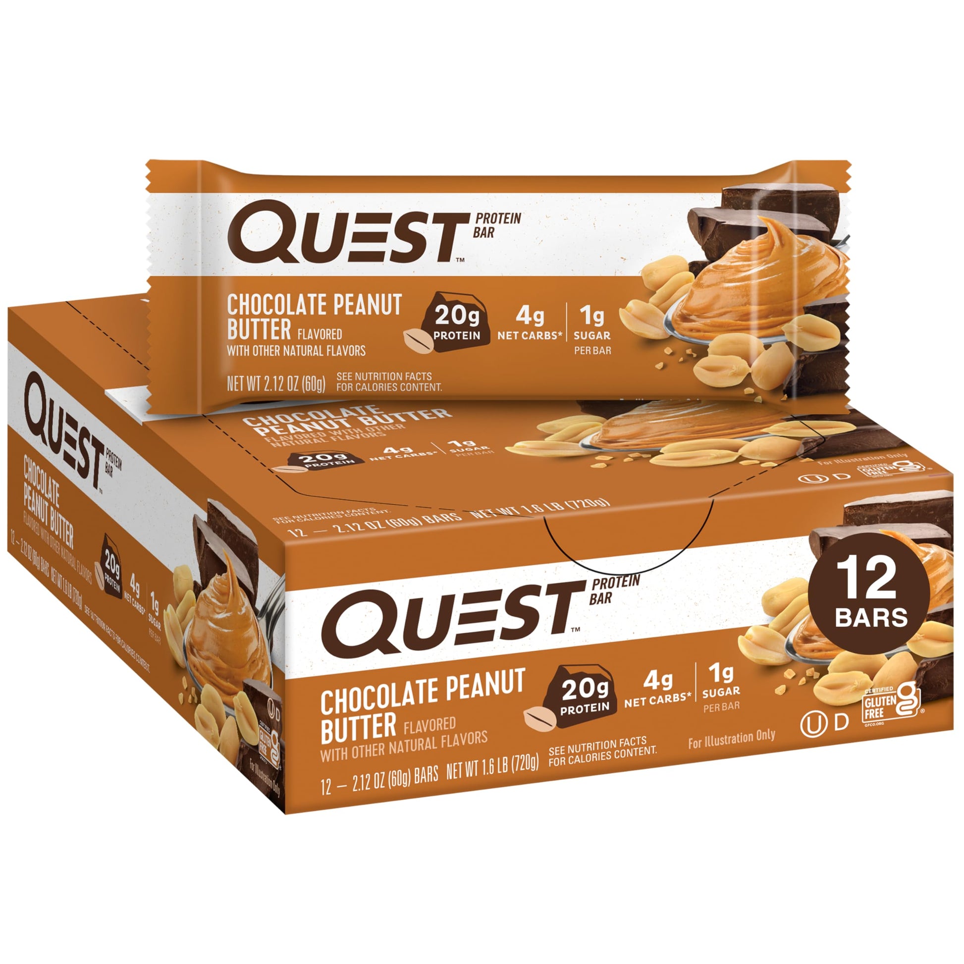 Buy now Quest Nutrition Chocolate Brownie Protein Bar, 20g Protein, 1g Sugar, 4g Net Carb, High Fiber, Gluten Free, 12 Count Chocolate Peanut Butter 12 Count (Pack of 1) at indiglob india