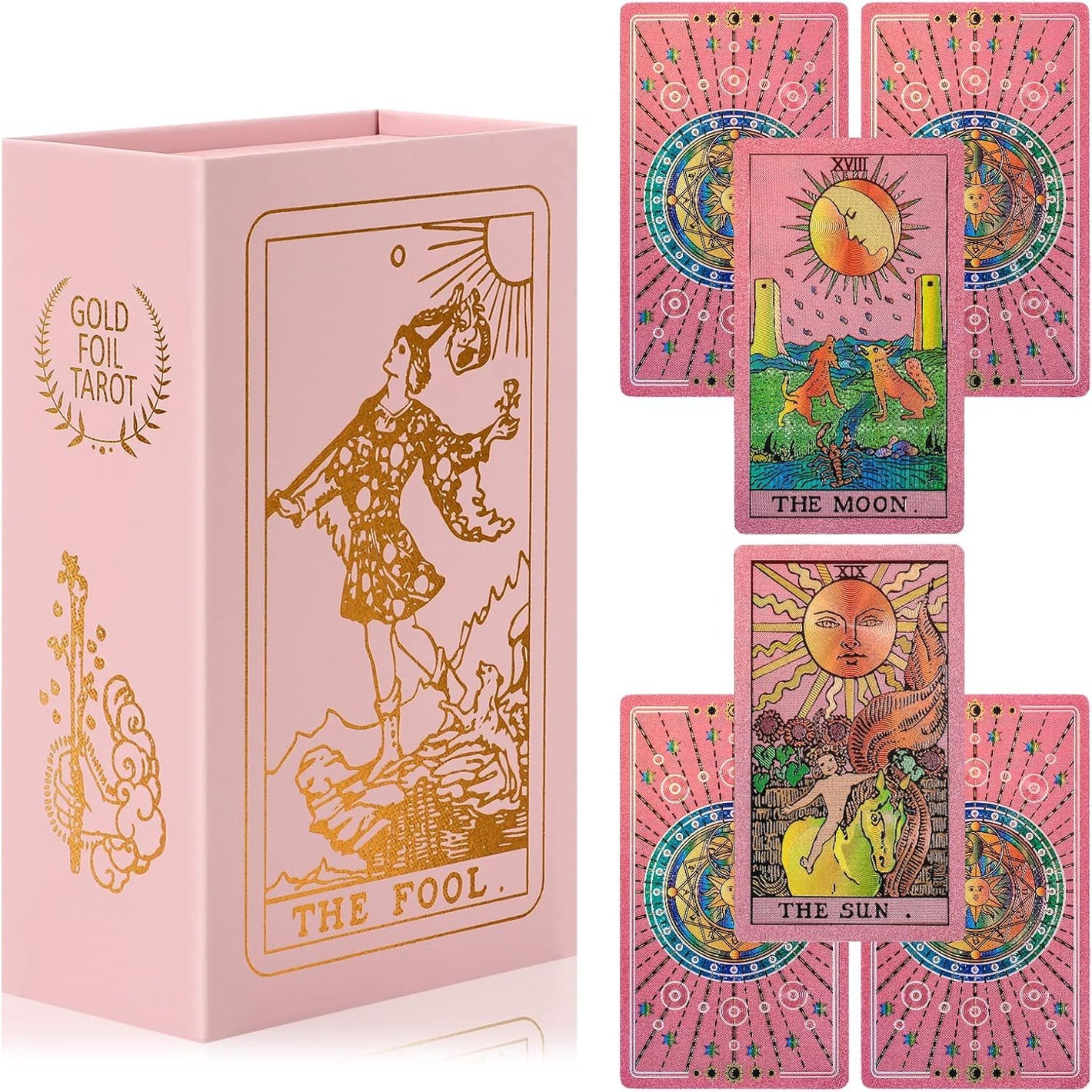 Tarot Cards for Beginners Pink Tarot Cards with Guide Book Gold Foil with Meanings on Them 78 Classic Origina Waterproof Rider Waite Taro Deck Fortune Telling Game（Pink）