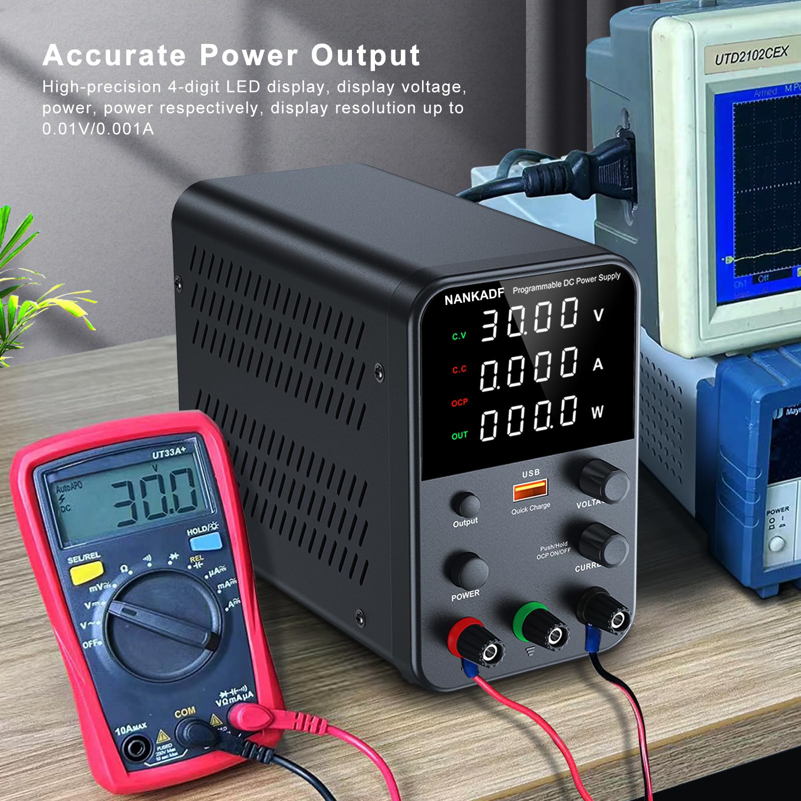 Buy now DC Power Supply Variable, Bench Power Supply with Encoder Adjustment Knob, Output Enable/Disable Button, Adjustable Power Supplies with USB Quick-Charge, Short Circuit Alam (30V 10A Black) at indiglob india