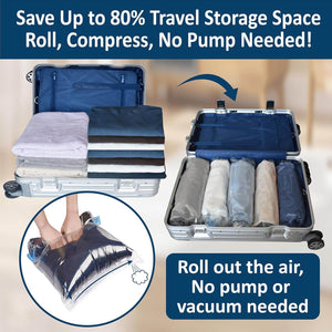 15 Compression Bags for Travel, Roll Up Space Saver Bags for Travel, Saves 80% of Storage Space for Packing & Clothes, No Pump or Vacuum Needed - My Store