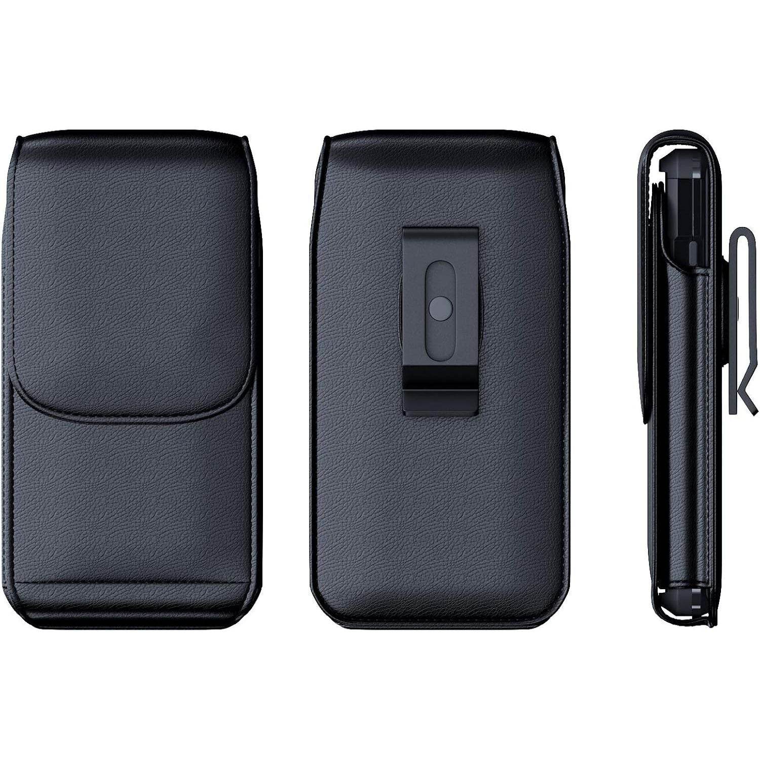 Cell Phone Belt Holster for iPhone 12, 12 Pro, 11 Pro, Xs, X, 10 Vertical Leather Belt Case with Belt Clip, ID/Card Holder Carrying Pouch Cover (Fits Apple iPhone 12, 11 Pro with Otterbox Case) - My Store