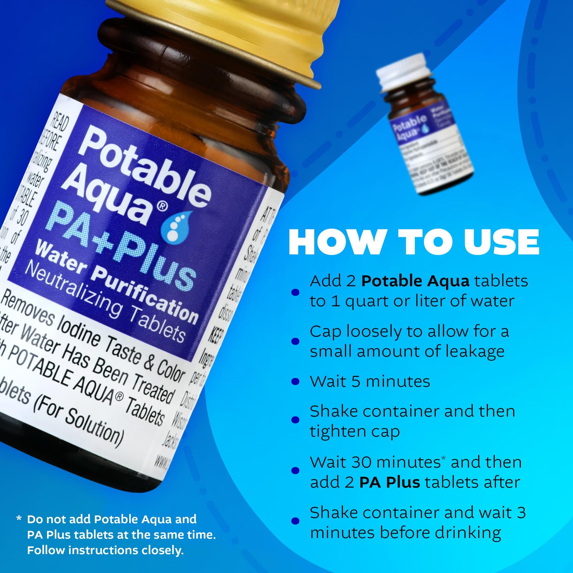 Buy now Potable Aqua Water Purification Tablets With PA Plus - Two 50 count Bottles at indiglob india