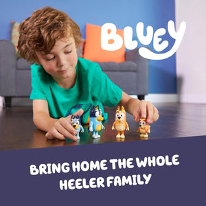 Bluey Family Figure Pack of 4, Robust Poseable Character Toys with Bingo, Chilli, and Bandit Figures, Toddler-Sized Animal Figurines for Kids Ages 3+