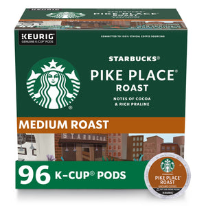 Buy now Starbucks K-Cup Coffee Pods, Medium Roast Hot or Iced Coffee, Pike Place Roast, 96 Keurig Pods at indiglob india