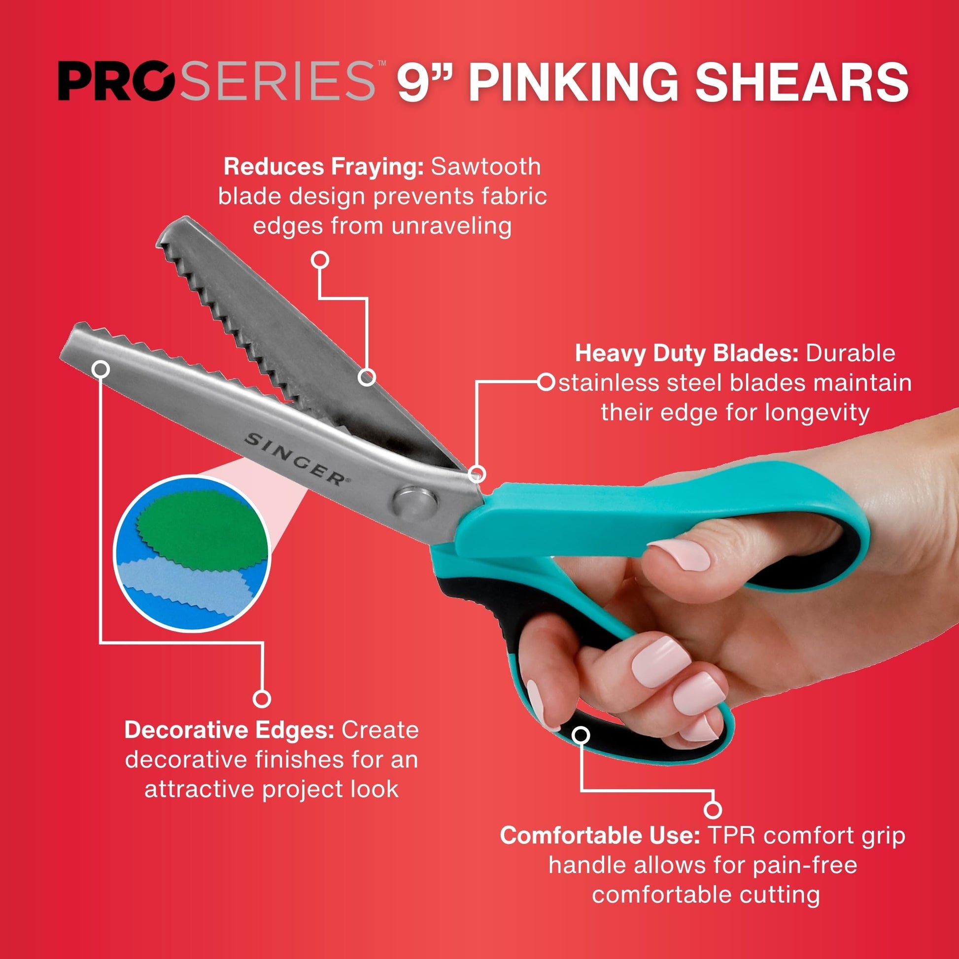 Buy now SINGER ProSeries 9" Pinking Shears - Heavy-Duty Stainless Steel - Zigzag Cut for No-Fray Fabric, Sewing & Craft Edging at indiglob india