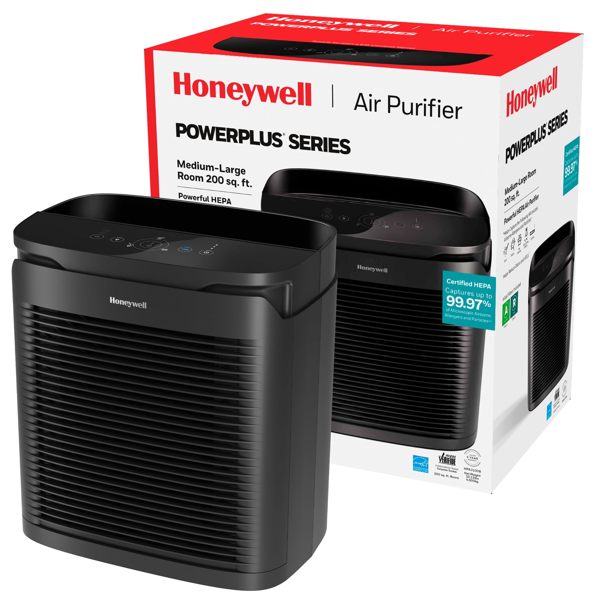 Buy now Honeywell PowerPlus HEPA Air Purifier for Home, 968 Ft?ý Rooms in 1 hour, Reduces Allergens, Dust, Pollen, Smoke, Pet Dander, Odors, Black, HPA3100 at indiglob india