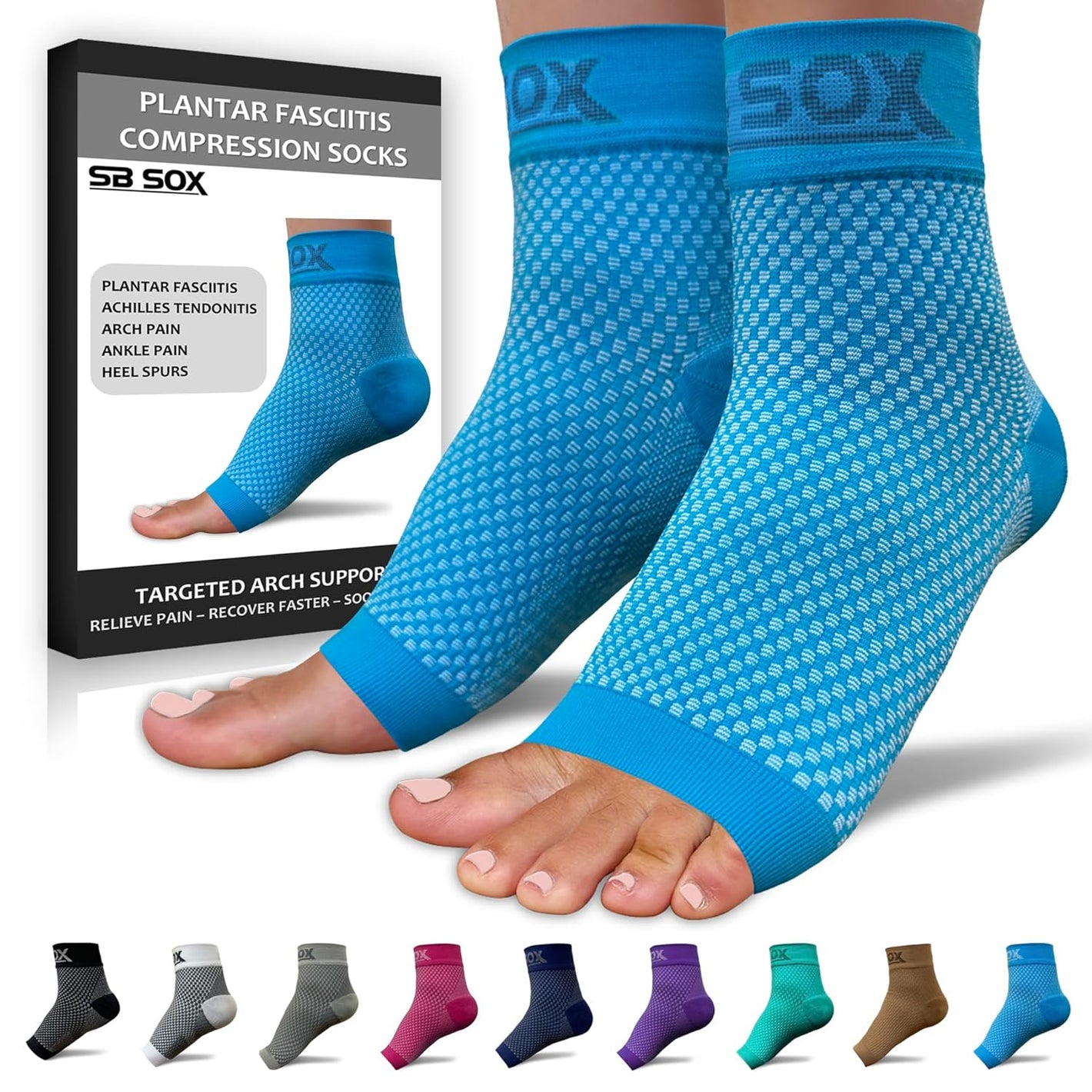 SB SOX Plantar Fasciitis Relief Socks – Ankle Brace Compression Sleeve – Arch Support for Foot Pain, Swelling, Heel Spurs – Foot Brace for Achilles Tendonitis Relief, Injury Recovery (Blue, Medium)