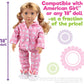 Bunny Doll Pajama Set w Slippers- 18" Doll Clothes & Accessories Compatible w American Girl Dolls- 3pc PJ Outfit Set Includes Rabbit Shirt, Pants,& White Slippers- Cozy