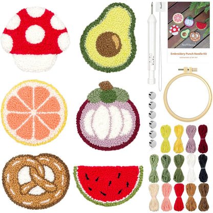 HAND U JOURNEY 6PCS Embroidery Punch Needle Food Series Refrigerator Magnets Set, Rug Punch Decoration DIY Kit for Children and Adult Beginner