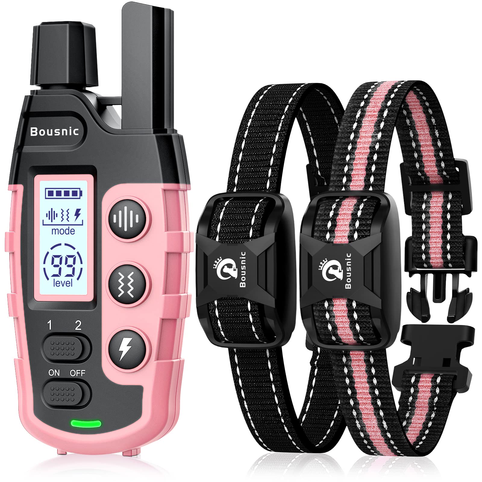 Buy now Bousnic Dog Shock Collar 2 Dogs (5-120Lbs) - 3300 ft Waterproof Training Collar for Dogs Large Medium Small with Rechargeable Remote, Beep (1-8) Vibration (1-16) and Humane Shock (1-99) Modes Pink at indiglob india