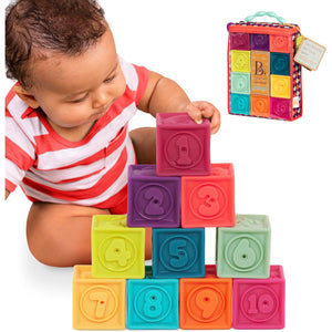 B. toys – Baby Blocks – Stacking & Building Toys For Babies – 10 Soft Blocks With Numbers, Shapes, Animals – Educational & Developmental – 6+ Months – One Two Squeeze