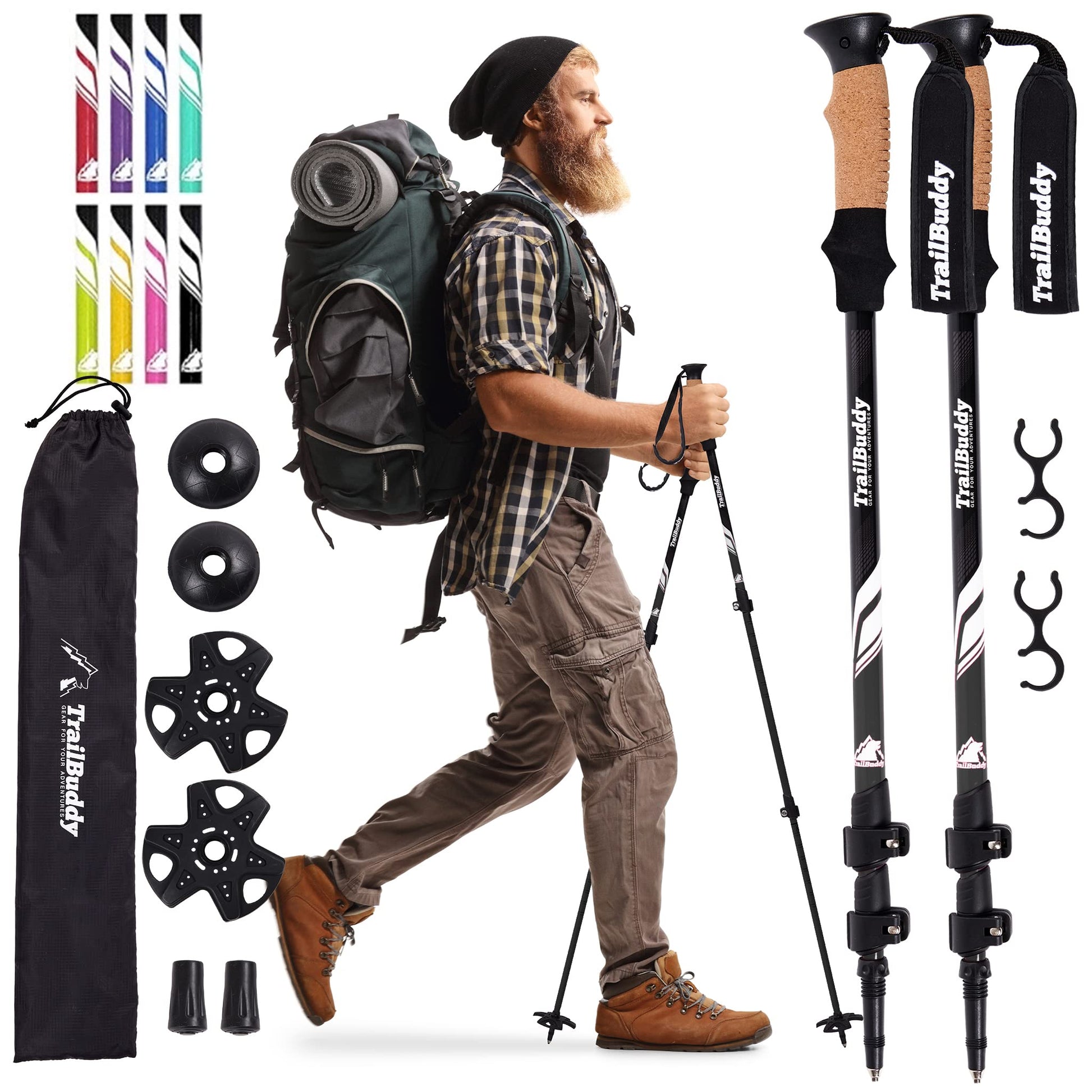 Buy now TrailBuddy Trekking Poles – Lightweight 7075 Aluminum Hiking Poles for Women, Men & Seniors – Collapsible or Foldable Walking Sticks for Travel, Trails & Balance at indiglob india