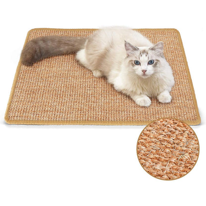 FUKUMARU Cat Scratcher Mat, 23.6 X 15.7 Inch Natural Sisal Cat Scratch Mats, Horizontal Cat Floor Scratching Pad Rug with Sticky Tapes, Protect Couch and Carpets