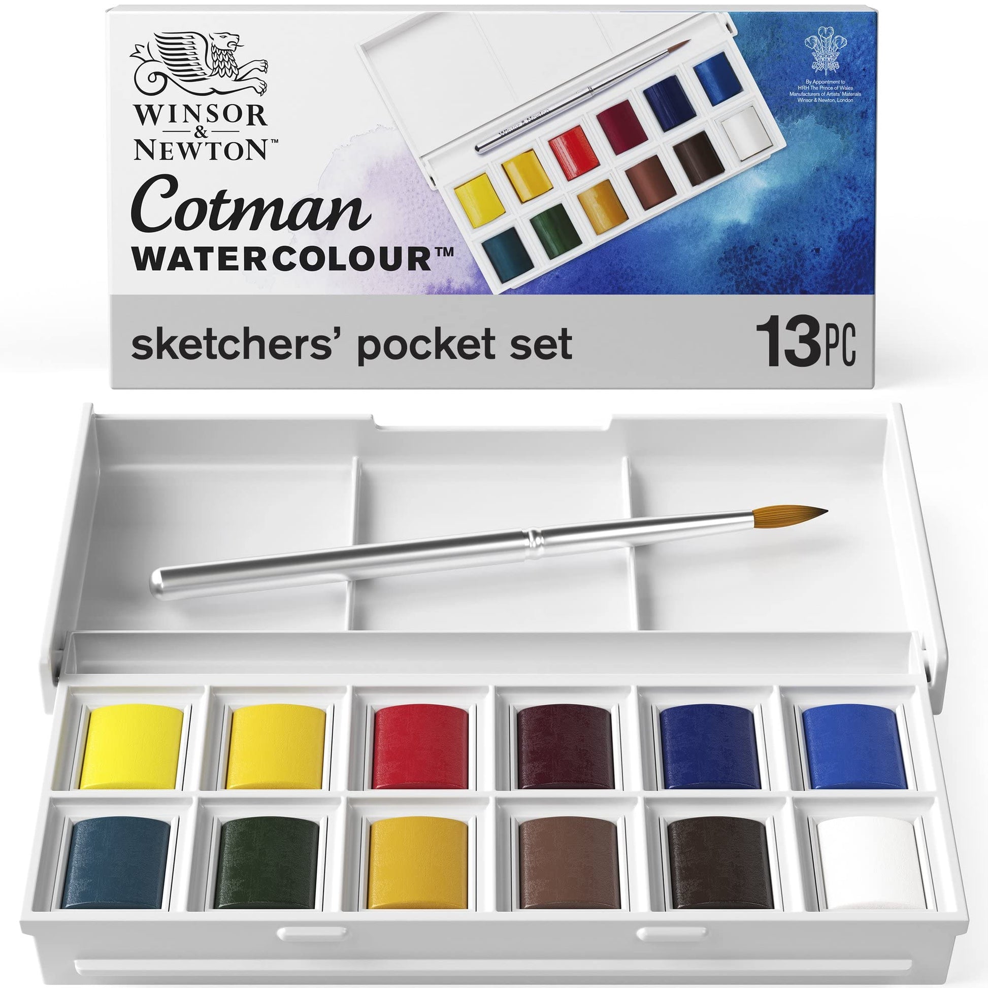 Buy now Winsor & Newton Cotman Watercolor Paint Set, Field Pocket Set, 12 Half Pan w/ Brush, Sponge, Bottle at indiglob india