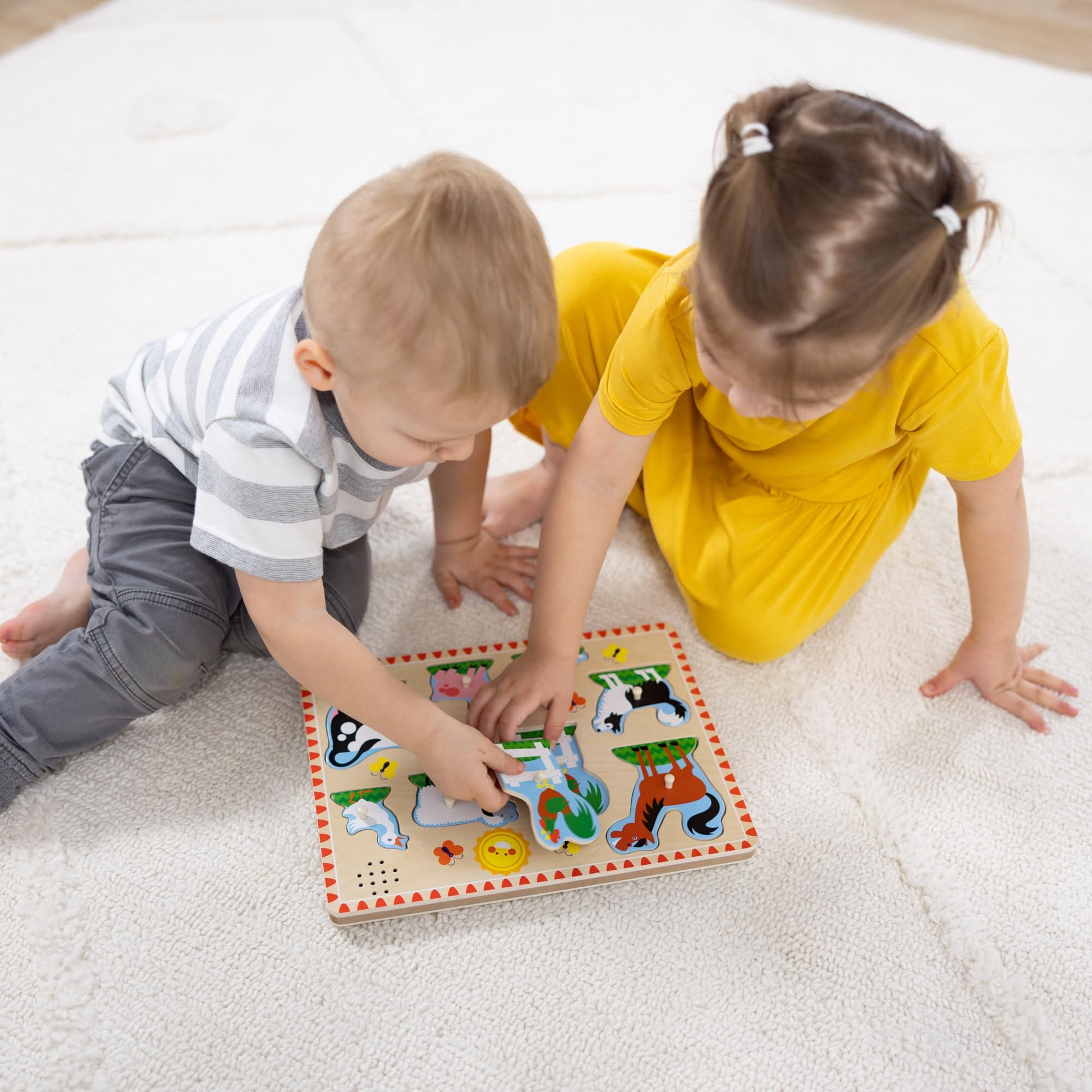 Buy now Melissa & Doug Wooden Light-Activated Sound Puzzle 2-Pack for Toddler and Preschool Boys and Girls ƒ?? Farm Animals, Vehicles at indiglob india