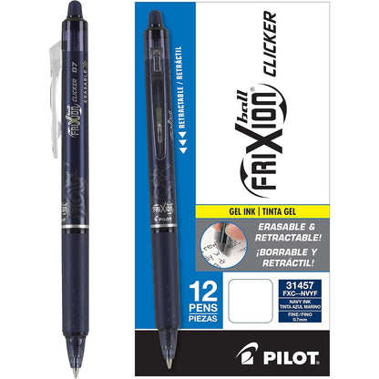 Pilot, FriXion Clicker Erasable Gel Pens, Fine Point 0.7 mm, Pack of 12, Blue