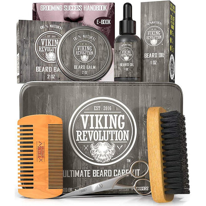 Viking Revolution - Ultimate Beard Kit - Beard Grooming Kit with Beard Brush, Beard Comb, Beard Balm, Beard Oil, Beard & Moustache Scissors - Gifts for Men