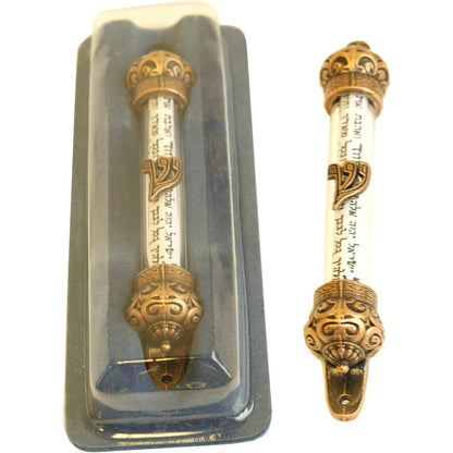 Holy Land Market Crown Mezuzah with Non-Kosher Scroll, 5 in, Gold - Antique Style, Metal Construction
