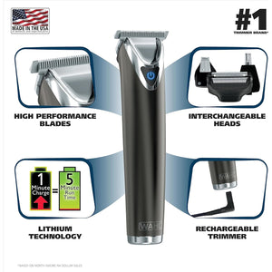 WAHL USA Stainless Steel Lithium Ion 2.0+ Slate Beard Trimmer for Men - Electric Shaver, Nose Ear Trimmer, Rechargeable All in One Men's Grooming Kit - Model 9864