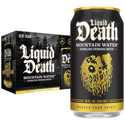 Buy now Liquid Death Sparkling Mountain Water, Real Mountain Source, Ice-Cold Cans, Infinitely Recyclable, 12 Fl Oz (Pack of 12) Mountain Water - Sparkling at indiglob india