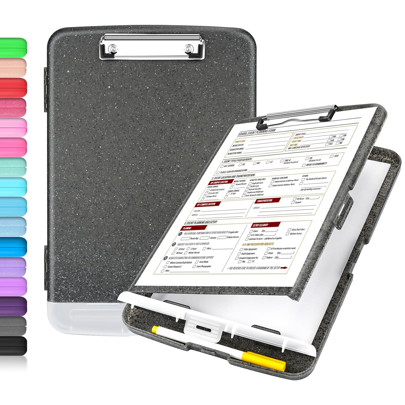 Buy now Sooez Clipboard with Storage, Clip Board 8.5 x 11 with Pen Holder, Plastic Organization Case Box for Letter Legal A4 Size Paper, Low Profile Clip, Nurses Teachers Must Haves, School & Office Supplies at indiglob india