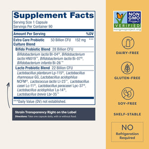 Renew Life Extra Care Digestive Probiotic Capsules, 50 Billion CFU Guaranteed, Daily Supplement Supports Immune, Digestive, Respiratory Health(1), L. Rhamnosus GG, Dairy, Soy and Gluten-Free, 90 Count