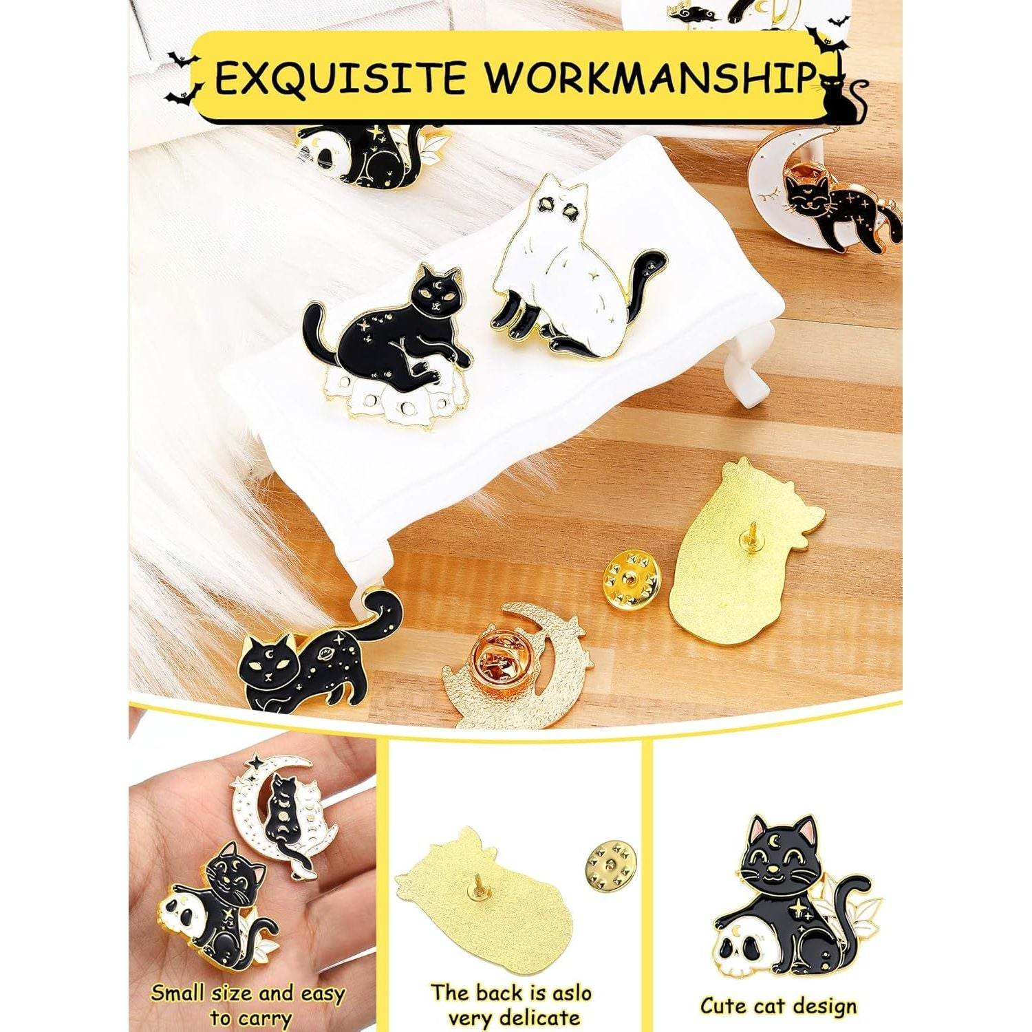 10 Pieces Cat Pins Cute Brooch Pin Set Kawaii Backpack Pin Black Cat Book Brooch Gothic Aesthetic Buttons for Backpacks Clothing Bags Lapel Jackets for Women Men DIY Presents - My Store